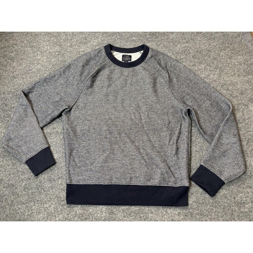 J.CREW Sweatshirt Mens M Blue Herringbone Authentic Fleece Crew Neck Pullover
